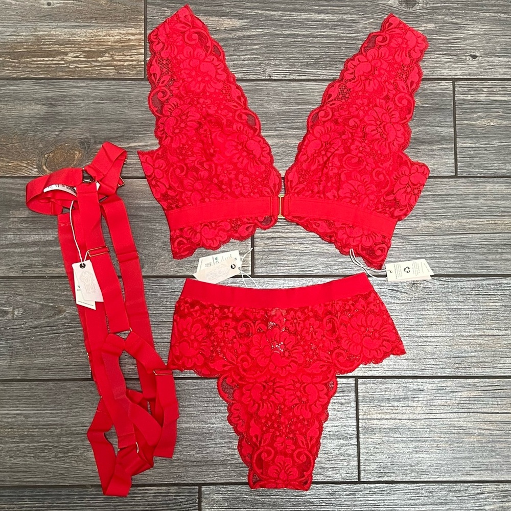 NWT $140 Free People X HAH Got Ur Back Bra Small Spin Me Panties XS Garter SET - Picture 1 of 15